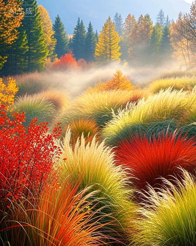 秋草染了橙红与金黄，是秋天的绝色