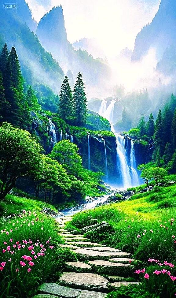山水相依的画面，满是清新绿意与灵动水流，太治愈啦~