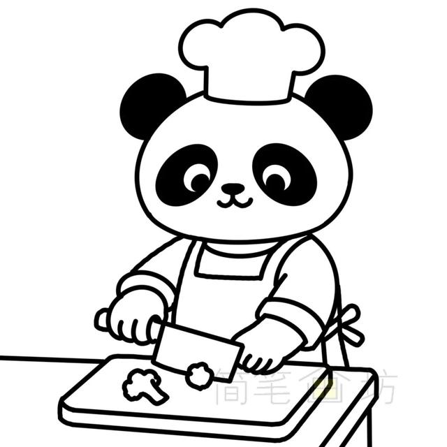 萌化啦！当国宝熊猫系上围裙，秒变大厨（附线稿）