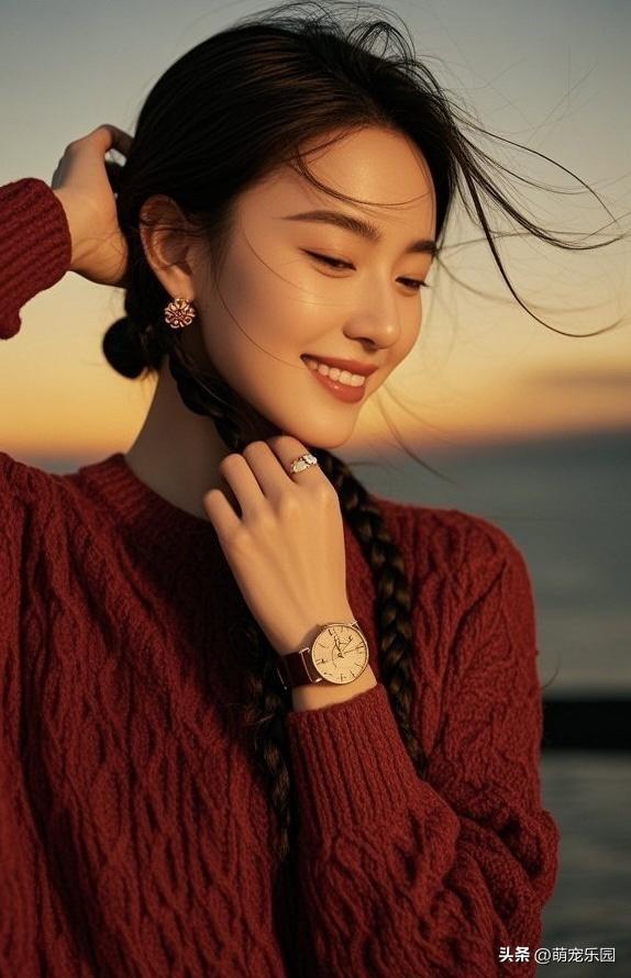 冬日午后红衣女子，花瓣耳饰配暖阳，这画面值得回味