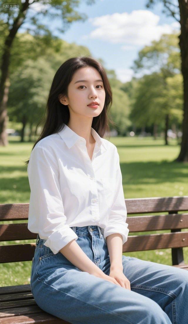 穿牛仔裤的长发女孩