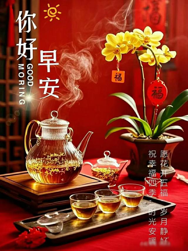 早上好早安祝福美图/静观天边云卷云舒，笑看庭前花开花落