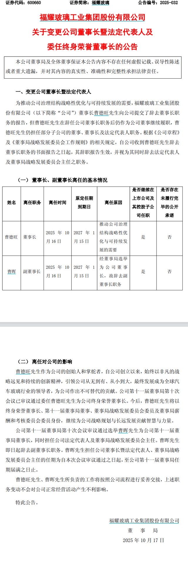 79岁曹德旺辞职为何引争议