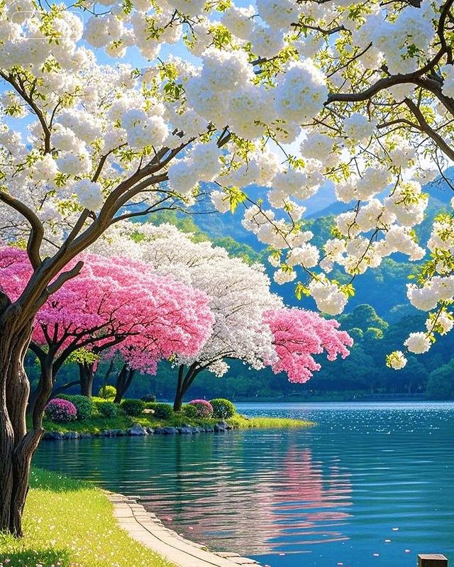 春满湖畔花径，醉在缤纷光影间