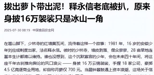 拔出萝卜带出泥！释永信老底被扒，原来身披16万袈裟只是冰山一角