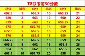2025届T8联考物理总分前30分数，单科分数和前100各校情况图片
