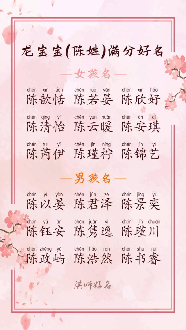 “陈姓”独特新颖的男孩名女孩名