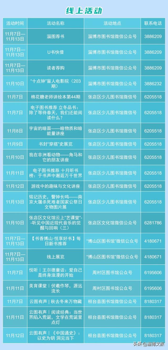 淄博城市文化菜单|每周文化惠民活动早知道（11.7-11.13）