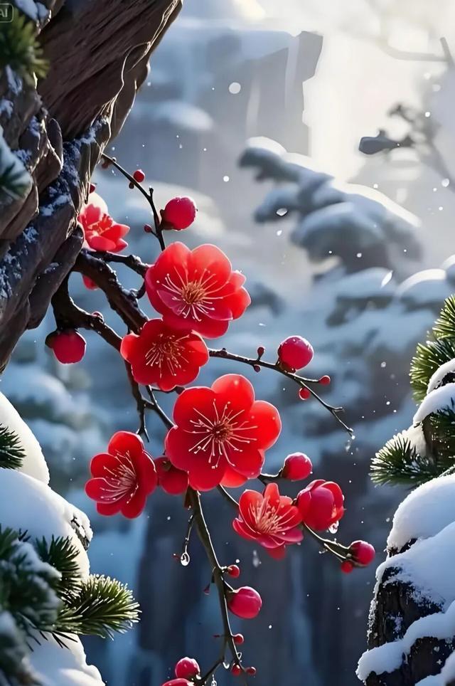 好漂亮的一组雪中梅花，美景配美言，太美了！