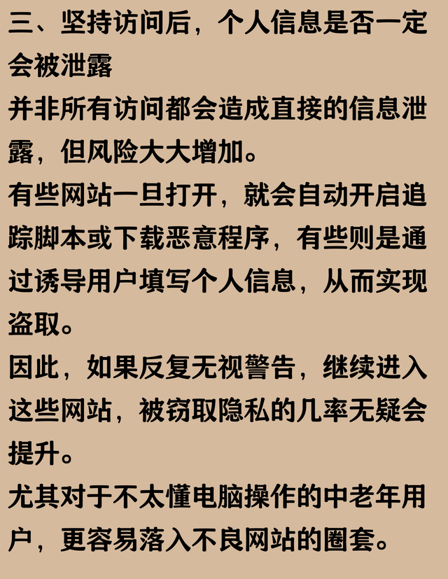 浏览不良网站显示有风险，坚持访问会泄露个人信息吗？