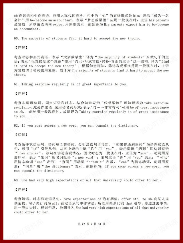 高中英语 | 高考英语专项复习100道汉译英整句翻译练习