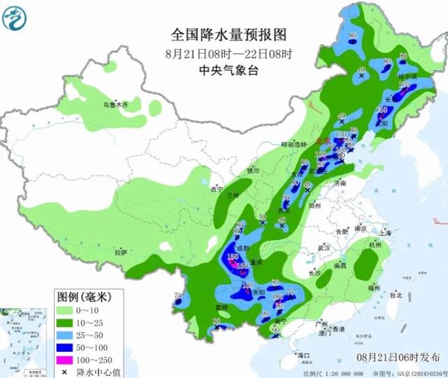 本轮降雨中心已改变，明天8月22日的天气预报，具体分布以下地区