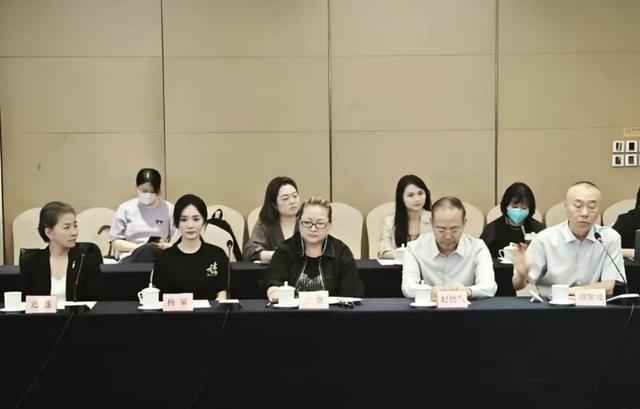杨幂在研讨会上站C位，她的发言很真挚，迟蓬老师坐她旁边很漂亮
