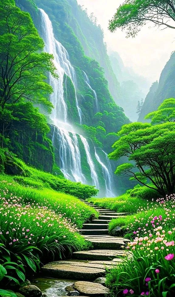 山水相依的画面，满是清新绿意与灵动水流，太治愈啦~