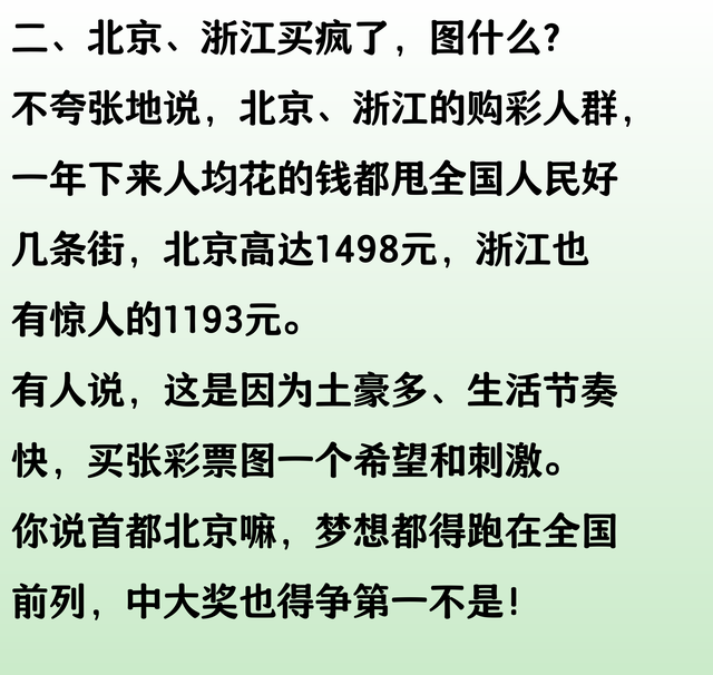 最新数据，2024年全国人均买彩票443元，北京、浙江人最爱买彩票