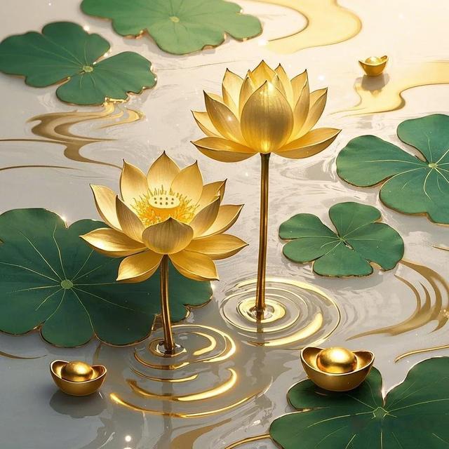金色莲花与元宝‖财富与好运