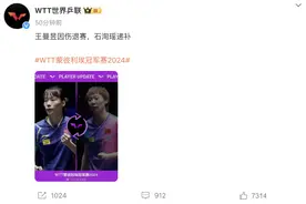 官方：王曼昱因伤退出WTT蒙彼利埃冠军赛，石洵瑶递补图片