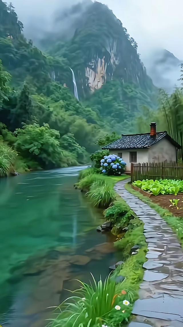 山峦如墨，树影宠拢