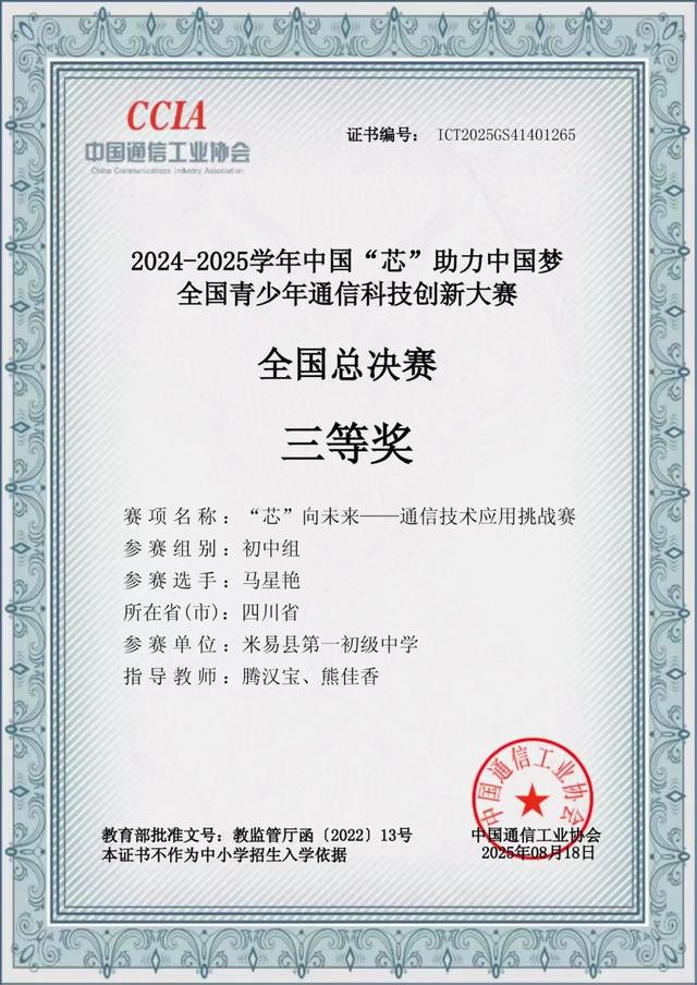 全国三等奖 ！米易学子闪耀全国科技类赛事舞台