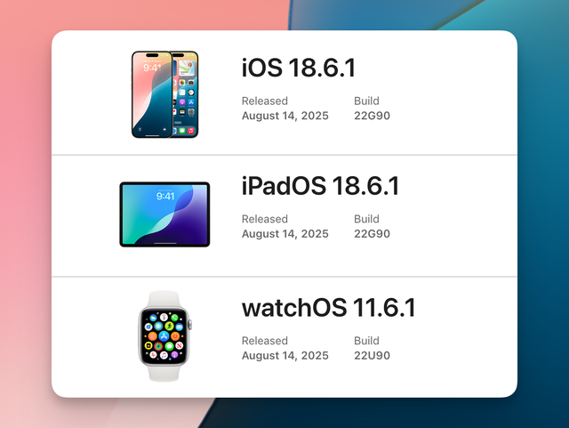 苹果推送iOS 18.6.1正式版，iOS 26 Beta 6也同步更新！