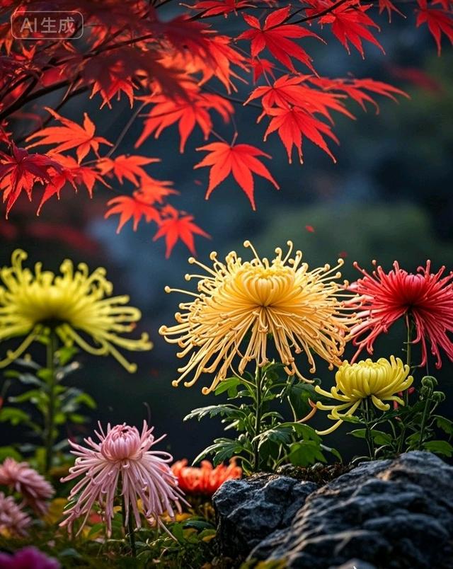 秋意浓时：红枫与菊的极致之美