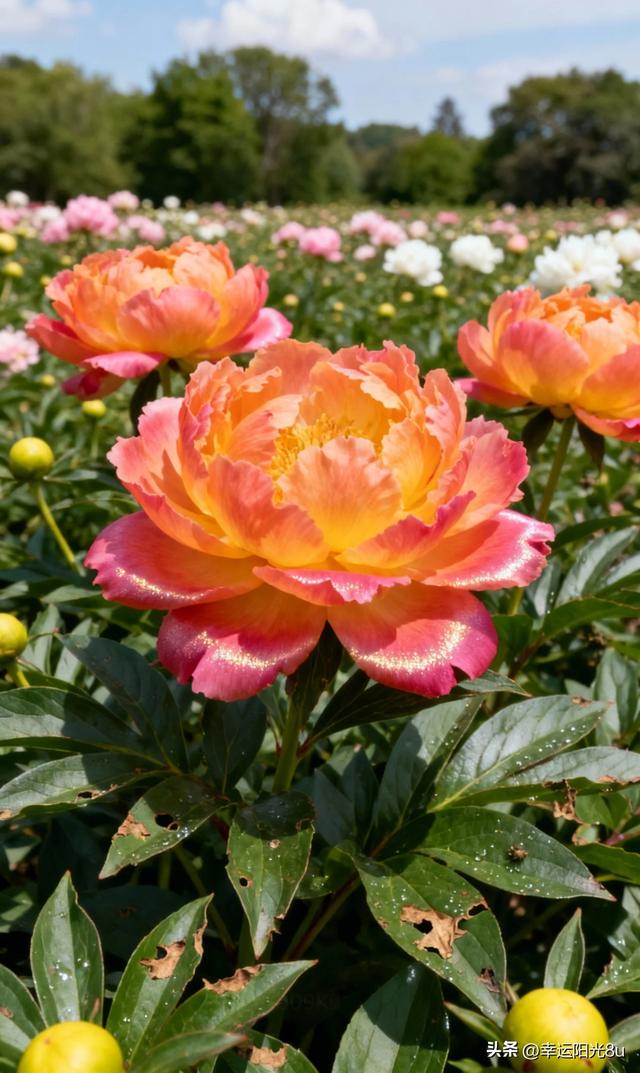 绯红嫣然·粉团锦簇·橙光流转——芍药花海的多色狂欢