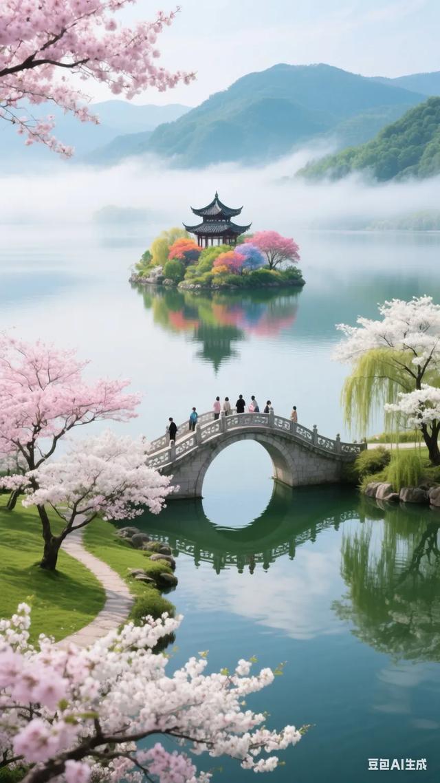 寻梦樱岛：湖畔仙境的粉樱绮梦
