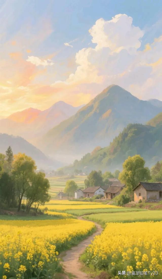 田园风光，金黄麦田，宁静乡村，美不胜收！