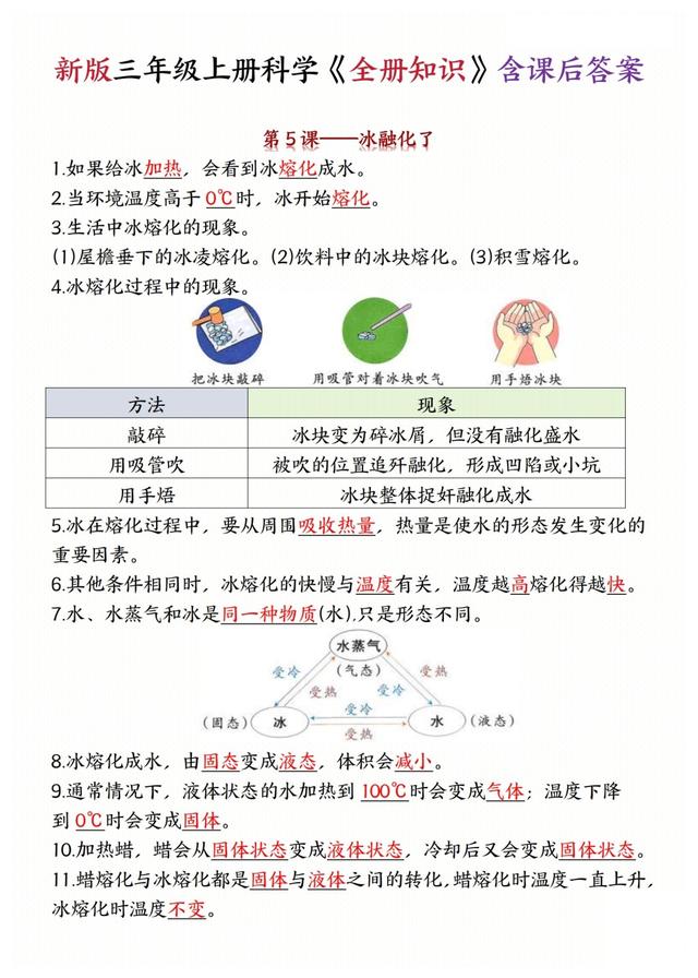 三上丨科学25新教科版总结知识点笔记三