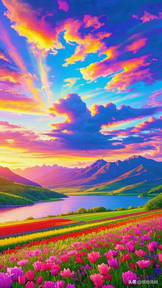 霞光似梦幻锦缎，晕染了天际