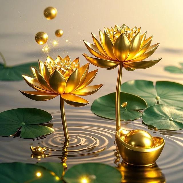 金色莲花与元宝‖财富与好运
