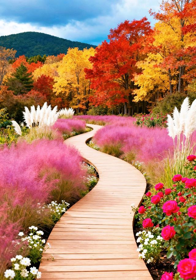 粉雾裹木径，秋林藏艳色