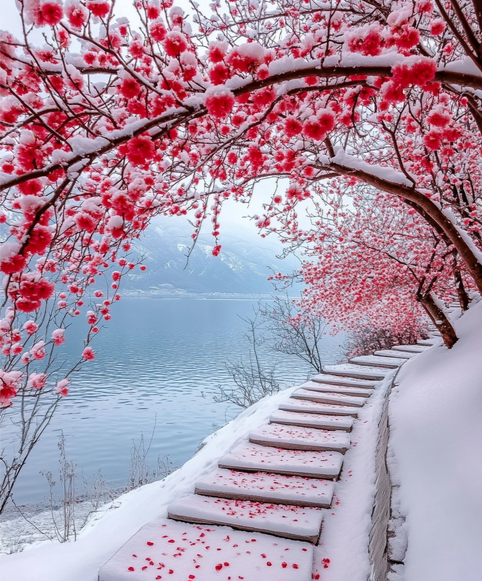 雪一落，这里的梅花便美成了诗，太漂亮了