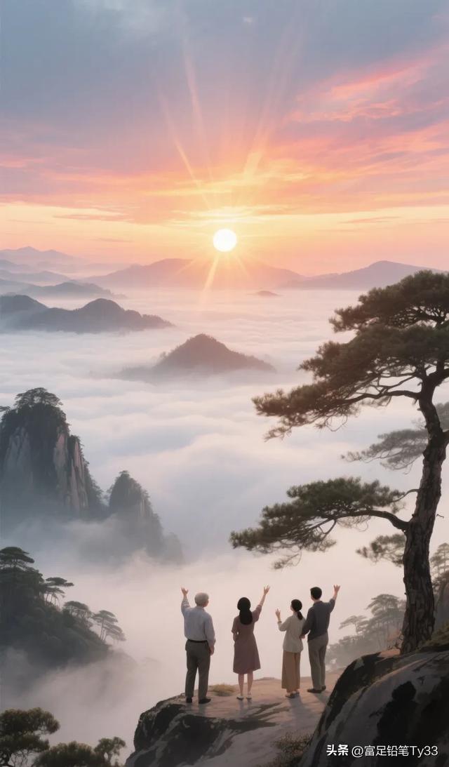 置身云海之巅，与家人相依相偎，共待那轮红日喷薄，同赏绝美日出
