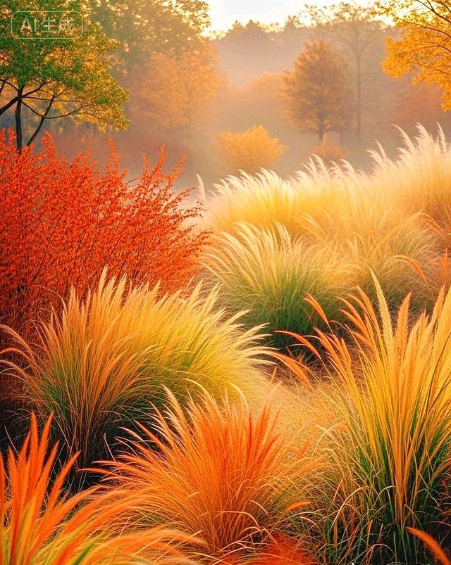 秋草染了橙红与金黄，是秋天的绝色