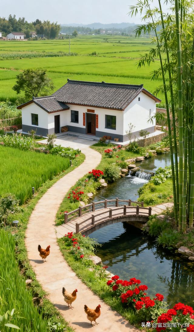 田园风光，鸡鸭相随，竹林掩映，世外桃源！