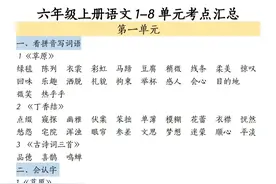 💯六上语文【全册1-8单元考点汇总】完整版🉑打印背诵复习图片