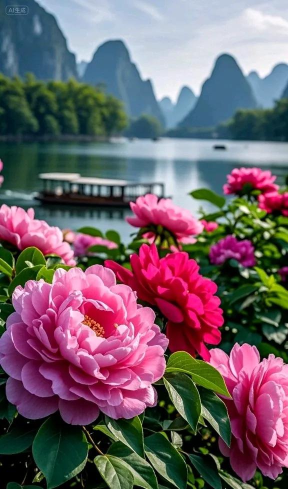 山水如诗，牡丹如画，这画面太治愈