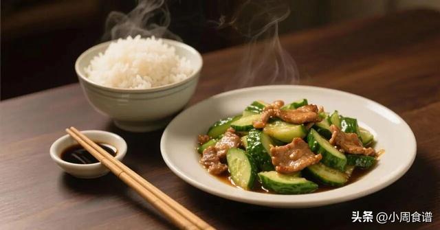 3分钟快手下饭菜！黄瓜炒肉片的黄金比例，厨房小白也能变大厨