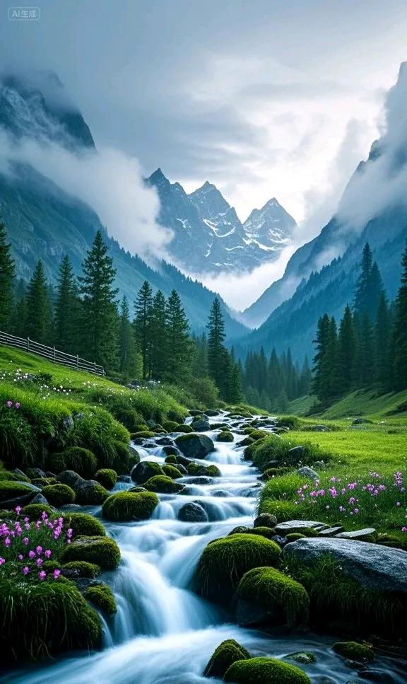 山水相依的画面，满是清新绿意与灵动水流，太治愈啦~
