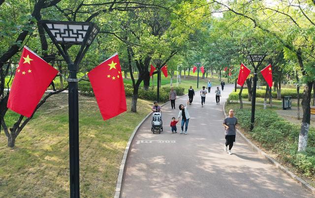 鞍山街头 国旗映红了喜悦的脸庞