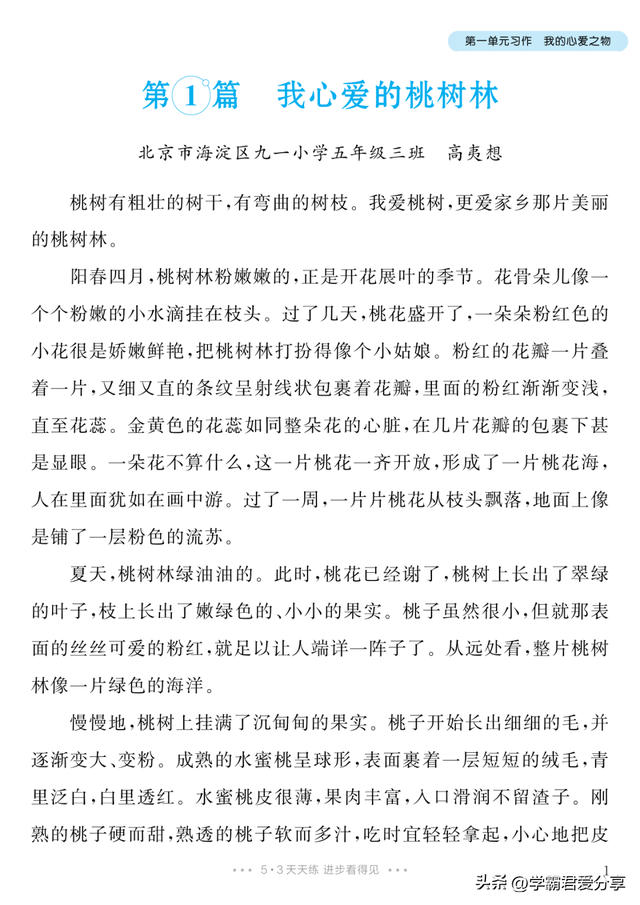 小学语文《单元习作范文大全》五年级上册（64篇范文）可下载打印