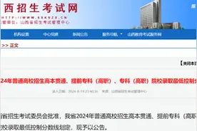 山西省2024年普通高校招生高本贯通、提前专科（高职）、专科（高职）院校录取最低控制分数线公告图片