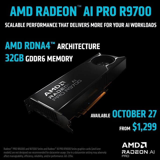 AMD最强显卡！Radeon AI PRO R9700售价公布：1299美元