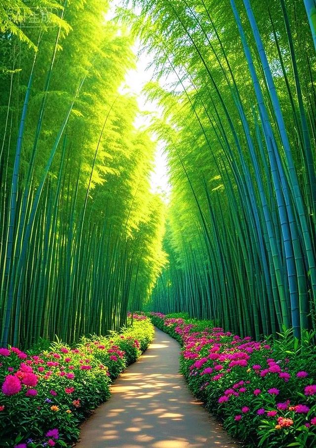 竹林花径：一径繁花，满目翠意