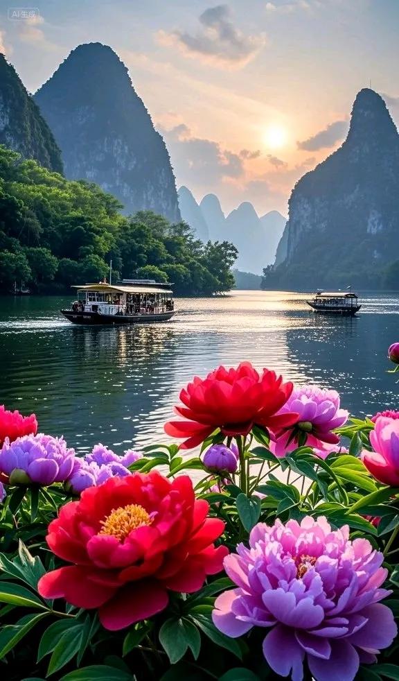 山水如诗，牡丹如画，这画面太治愈