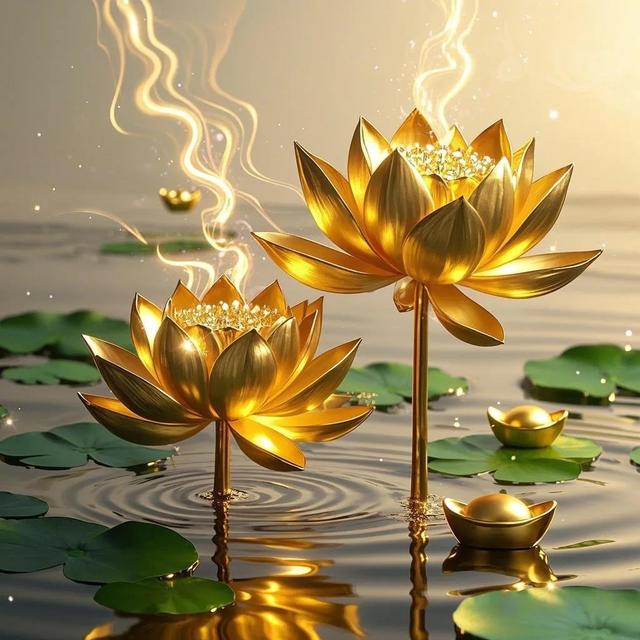 金色莲花与元宝‖财富与好运