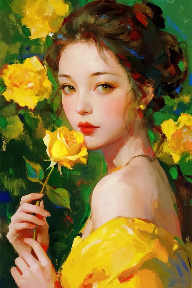 浪漫黄玫瑰｜油画欣赏