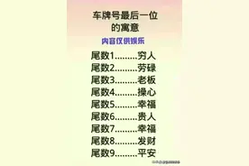 车牌号最后一位的寓意，对照看看你的车牌图片
