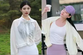 夏天流行一种穿搭，叫做“防晒衣+瑜伽裤”，时髦有型、显腿长！图片